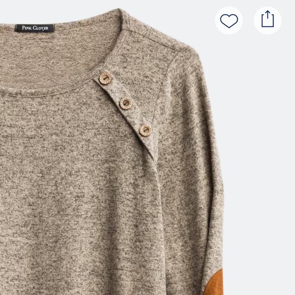 PINK CLOVER Luna Elbow Patch Button Detail Brushed Knit Top, Size M, Beige/Taupe - Picture 3 of 9